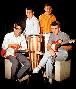 The Shadows - Hank Marvin (left) and Bruce Welch (right) both with a fiesta red Stratocaster