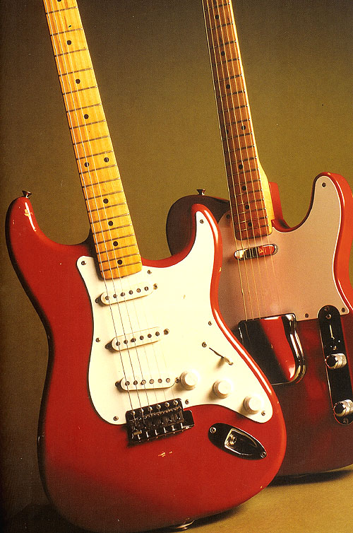 Cimarron red -  a rare Fender custom colour, here on a '55 Strat and a Tele